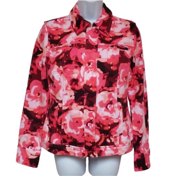 🌹Issac Mizrahi Cotton Blend Pink Print Jacket sz XS-M L8ke New - Picture 4 of 12